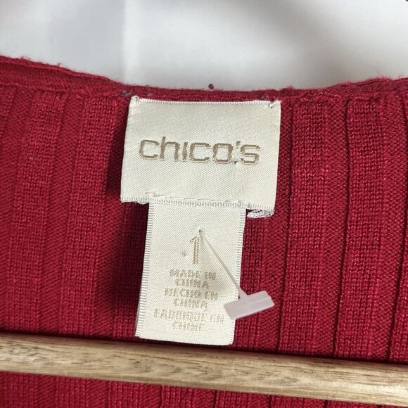 Chico red Biya Long cardigan ruffle rayon knit ribbed open front sweater size 1 - Picture 3 of 8